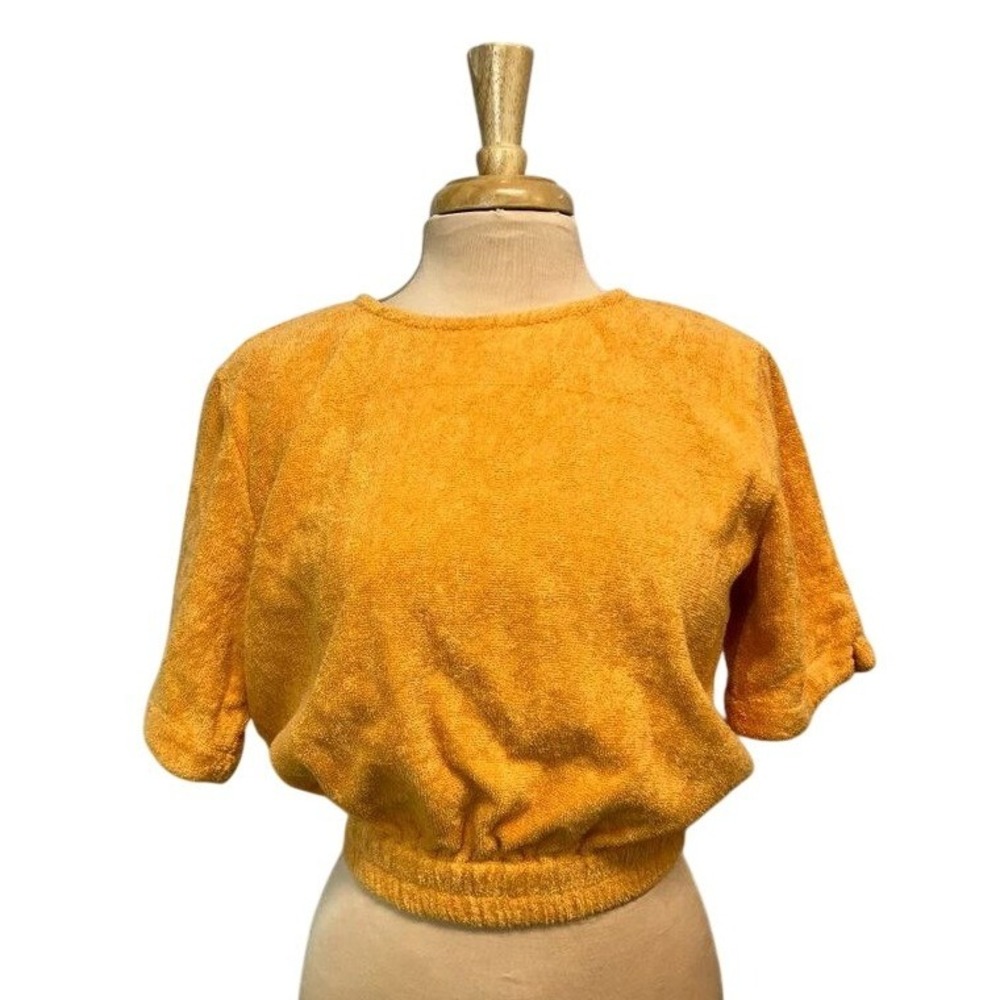 Terry Towelling Cropped T-Shirt Women L Orange Excellent Cotton‎ Retro